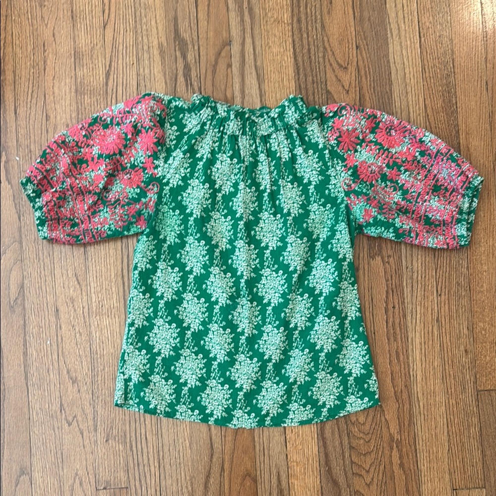 Women's THML Green Mixed-Print Puff Sleeve Top